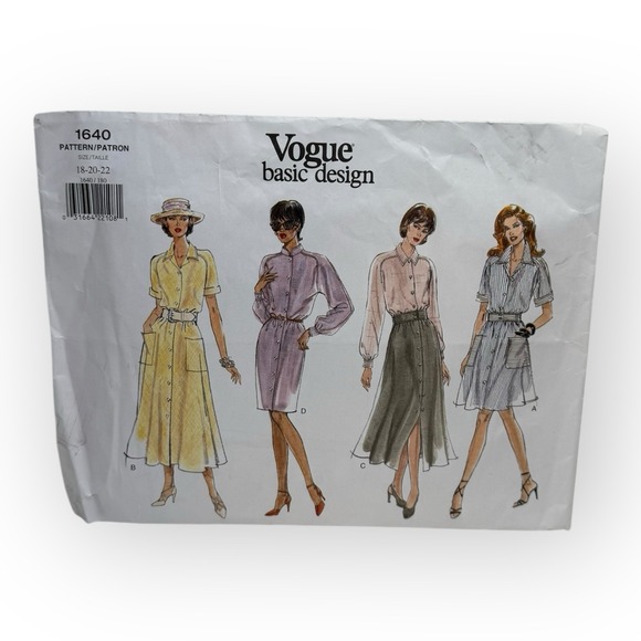 Vogue Dresses & Skirts - Vogue Basic Designs Pattern #1640 FF Uncut 4 Dress Designs Size 18-20-22 Plus